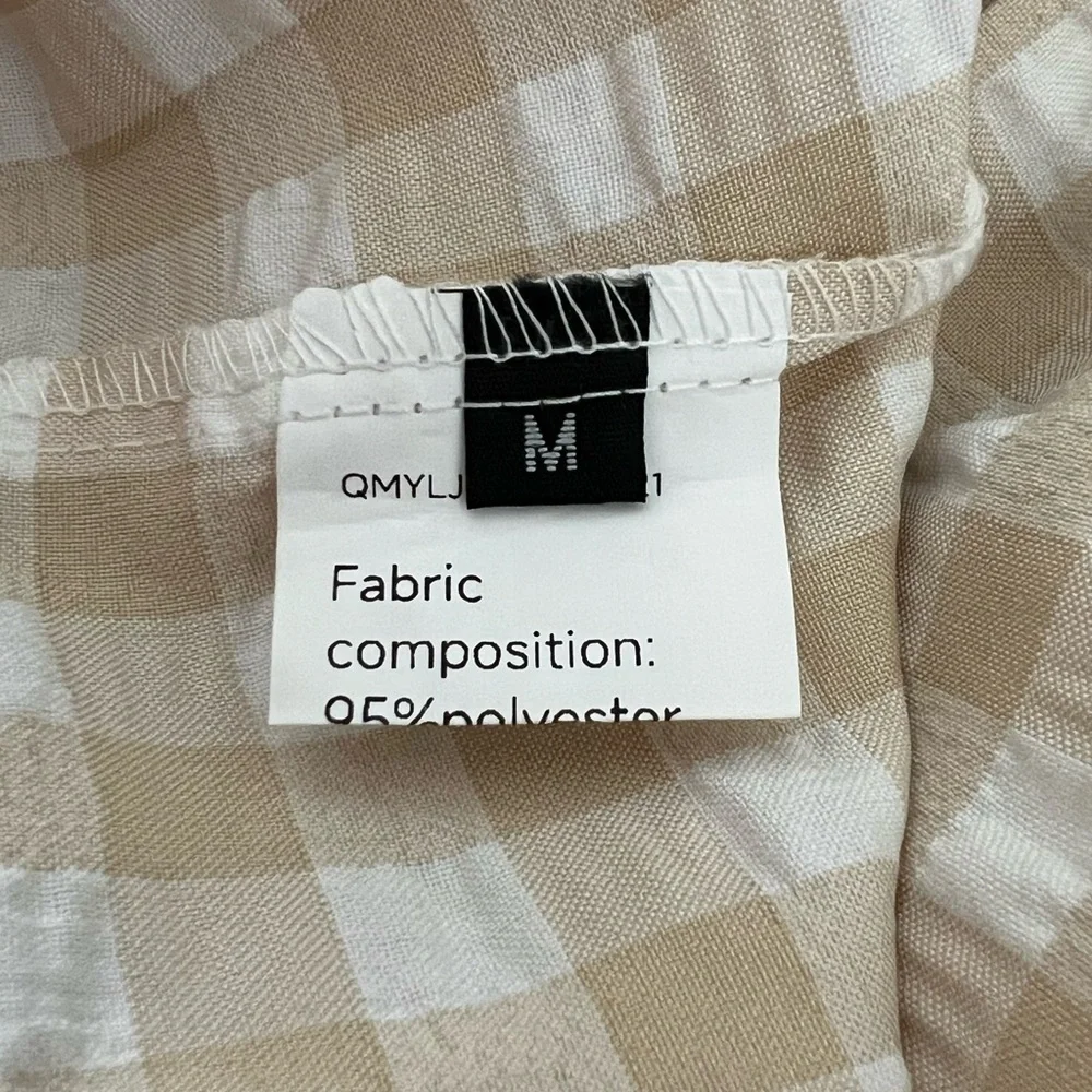 Chouyatou Tan & White Gingham Cottagecore Smocked Shirred Maxi Dress Medium - Picture 6 of 7